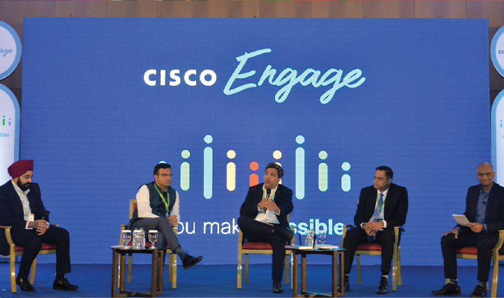 Cisco Engage panel discussion on a branded event stage.