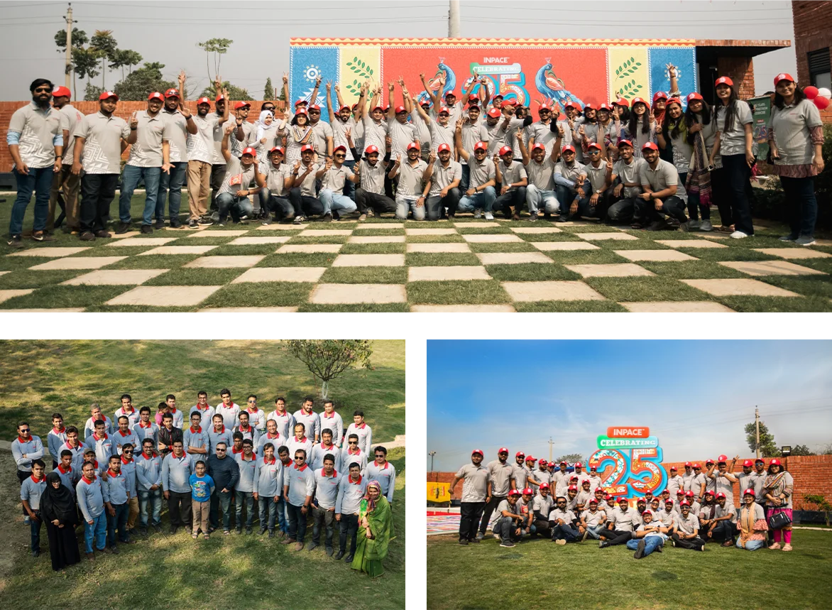 Inpace team group collage from outdoor anniversary events.