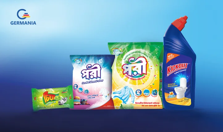 Germania home and kitchen care packaging project with four finished products.