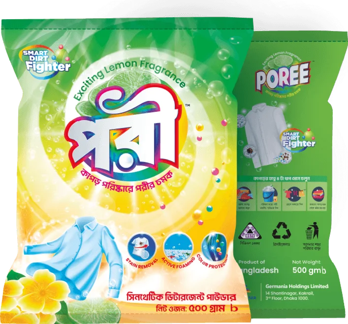 Germania Poree lemon detergent powder packaging.