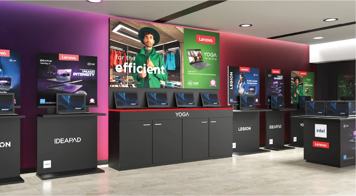 Lenovo IdeaPad and Yoga retail display.