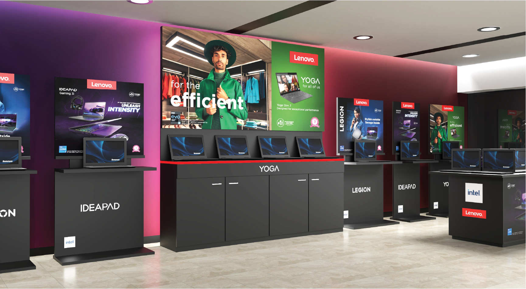 Lenovo IdeaPad and Yoga retail display.